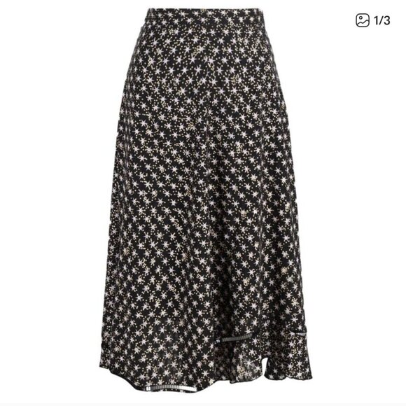 Stine Goya Star Print Midi Ruffle Skirt Black Gold Lavender Size S Party Festive - Picture 4 of 16